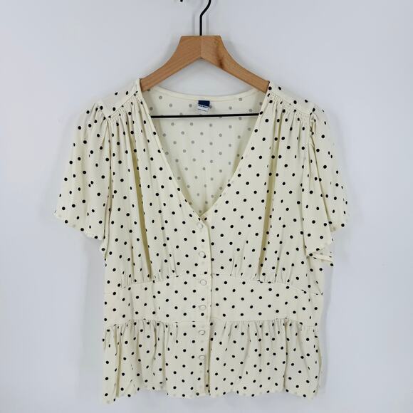Old Navy Cream & Black Polka Dot Peplum Top Women’s Size XL - Picture 1 of 8